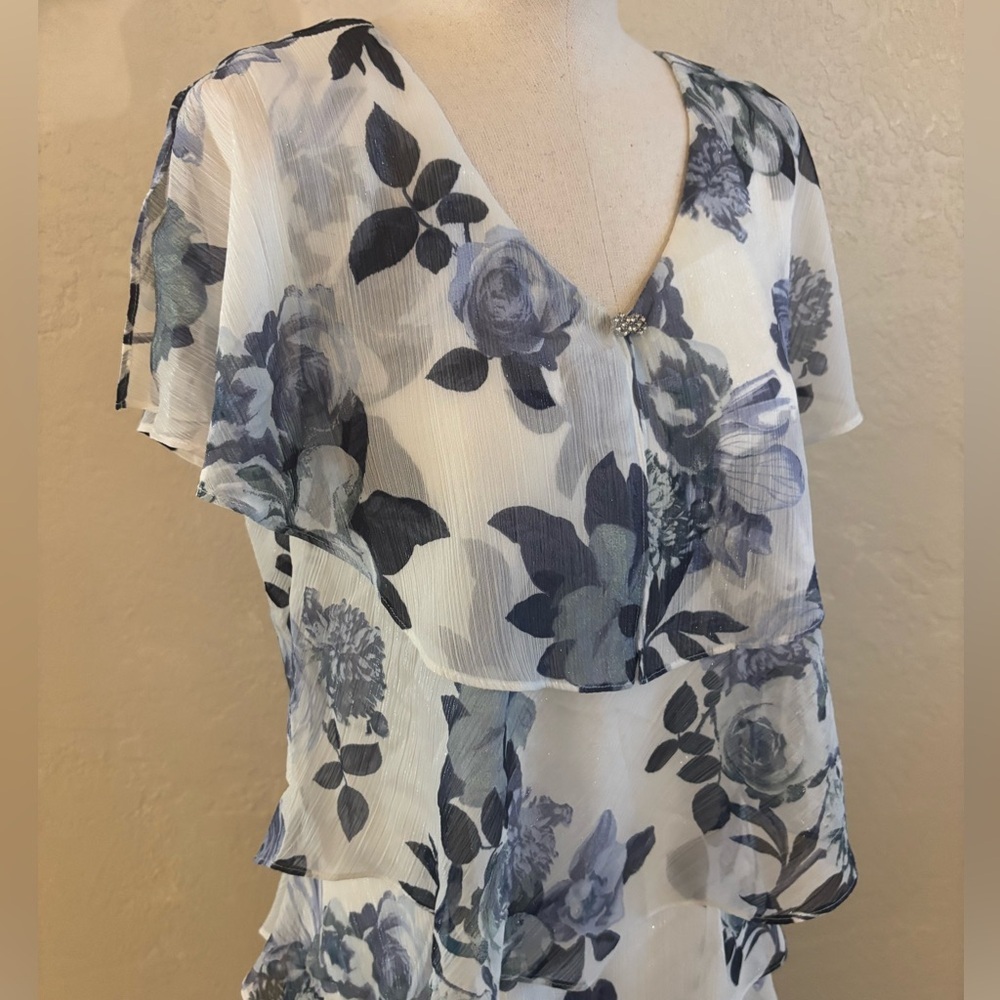 SL Fashions Floral Chiffon Tiered V-Neck Dress in Sz 10 NWT - Picture 4 of 14